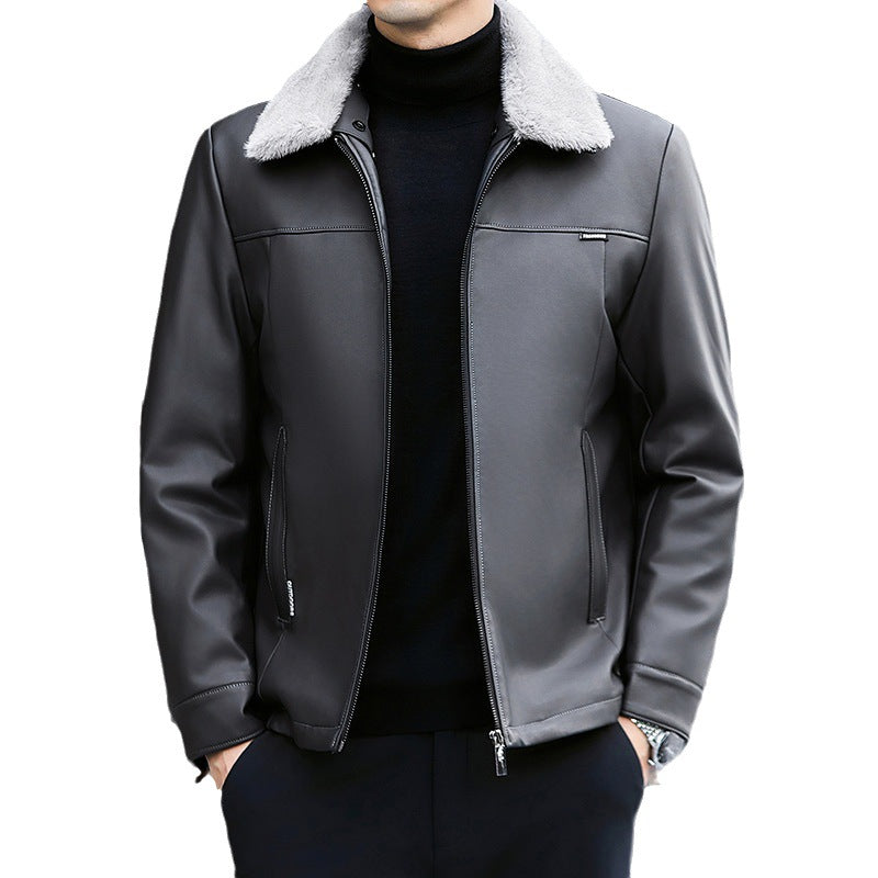 New Middle-aged Father Leather Down Jacket