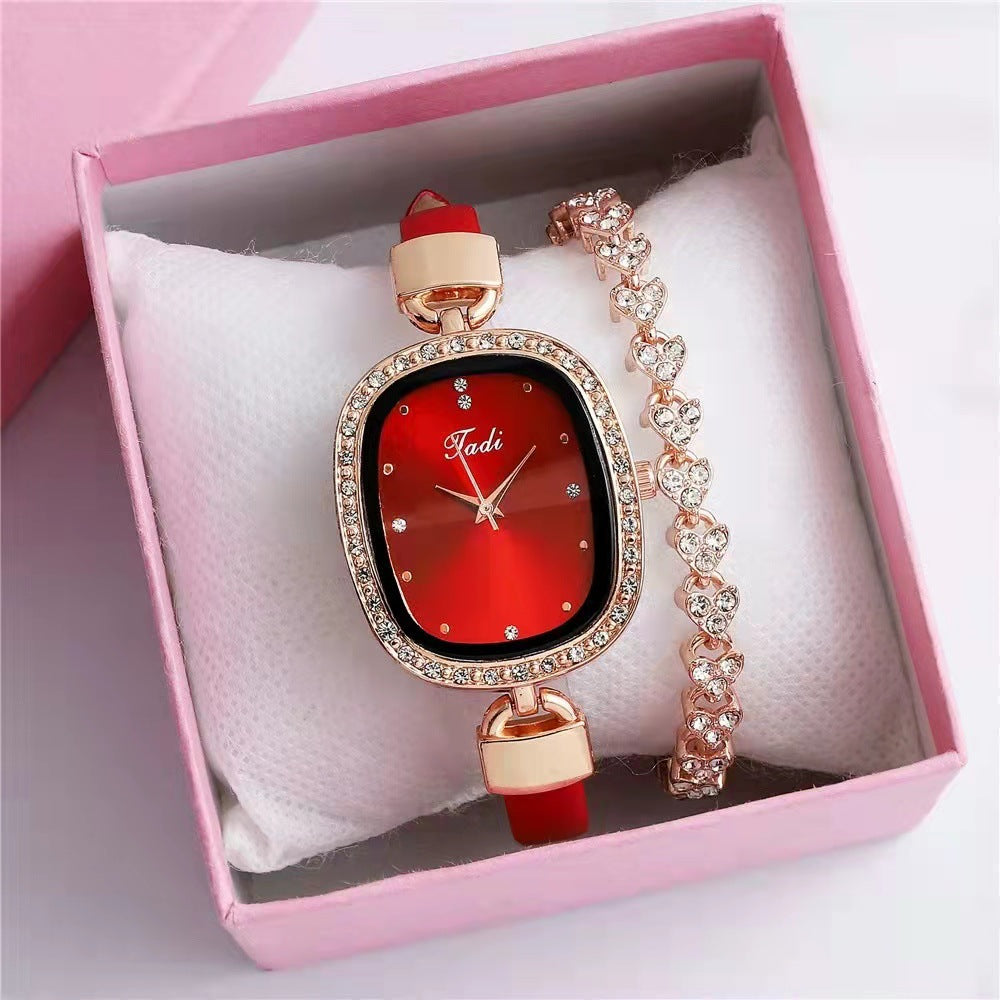 Diamond Thin Belt Watch Set