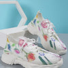 Casual Flower Flat Bottom Sports Shoes - Plus Size