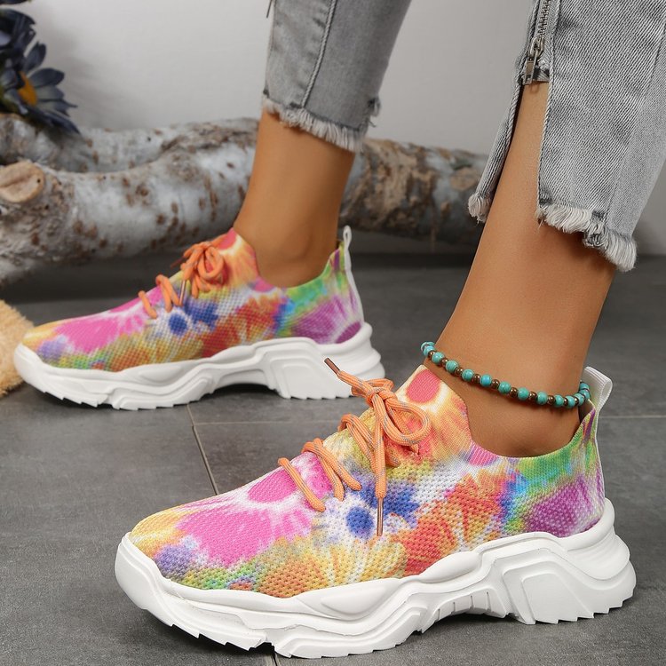 Casual Flower Flat Bottom Sports Shoes - Plus Size