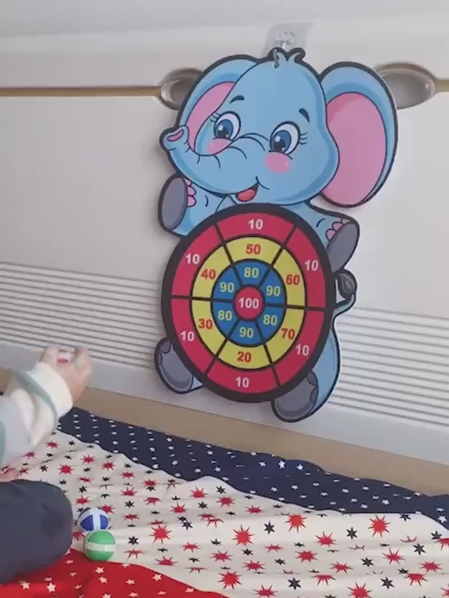 Kids Elephant Sticky Ball Dart Board Game for Safe IndoorOutdoor Fun