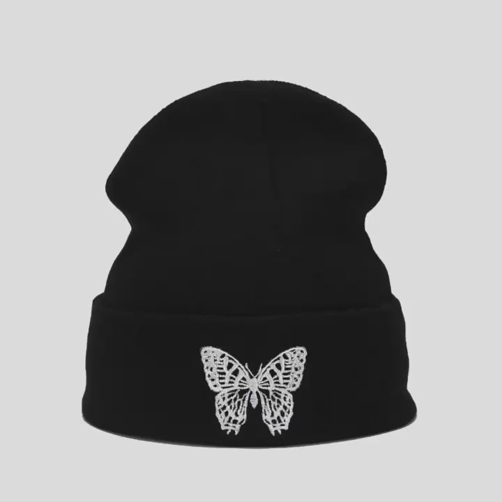 Butterfly Embroidery Couple Beanie Stylish Lightweight Windproof Knit Hat